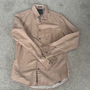 Indian Terrain Light Brown Linen Blend Chiseled Casual Button-Down Shirt S